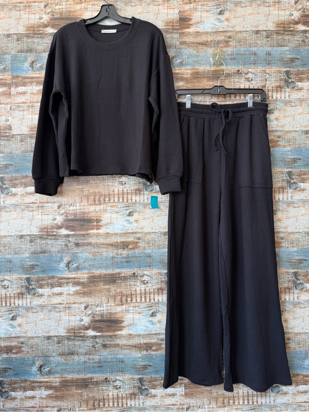 Zenana Black Ribbed Lounge Set - Cozy Women’s Pants & Top Black